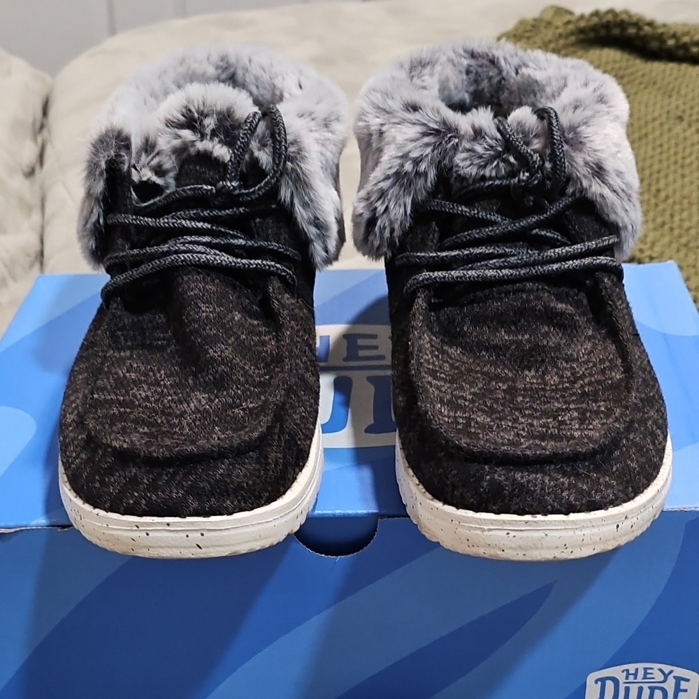 Hey Dude Charcoal Fur-Lined Shoes